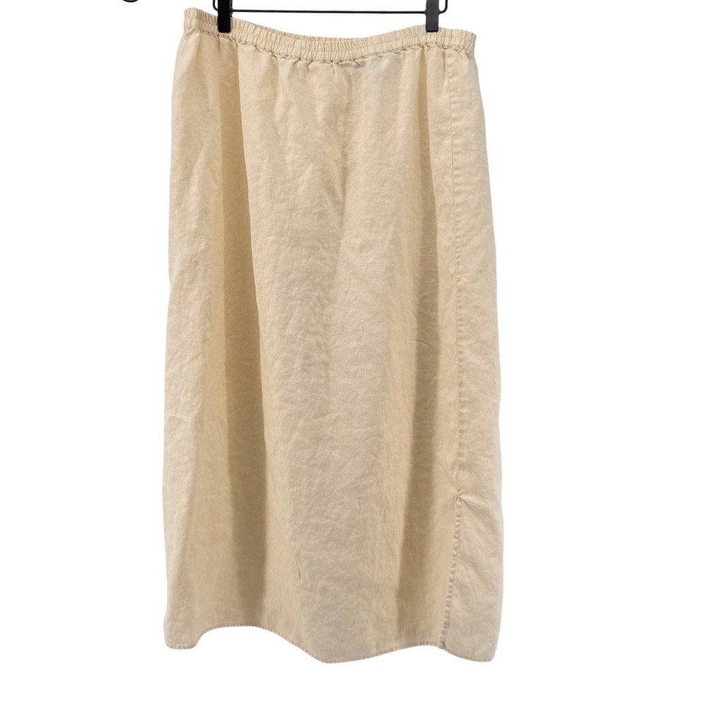 Vintage Pale Yellow 100% Linen Maxi Skirt Elastic Waist Womens Plus Size 14W